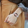 Miniatyrbild 2 av 2: Klockarmband i rostfritt stål med två rader strassstenar för Samsung Galaxy Watch 4 - Silver Silvergrå