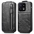 Pikkukuva 1 / 2: Vertical Flip Phone Suojakotelo With Zipper For Xiaomi 13 - Musta Black