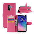 Miniatyrbillede 1 af 2: Samsung Galaxy A6 Plus mobiletui i kunstlæder med Litchi overflade. Indbygget pung og stander - Rosa Pink