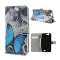 Miniatyrbillede 1 af 2: Moberg Huawei Ascend G7 Læder Flip Etui - Blå Sommerfugl Blue