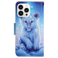 Miniatyrbillede 2 af 2: iPhone 14 Pro 6.1 inch Cross Texture Pattern Printing stander etui Vegansk Læder Flexible stødsikkert Wallet Phone Cover - Leopard Blue