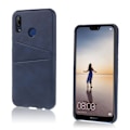 Miniatyrbillede 1 af 2: Huawei P20 Lite mobiletui i plastik med kunstlæder overflade samt udvendige kortlommer - Mørkeblå Blue