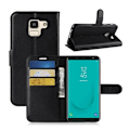 Miniatyrbillede 1 af 2: Samsung Galaxy J6 mobiletui i lædermateriale med Litchi overflade samt magnetisk lukkeklap - Sort Black
