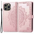 Miniatyrbild 1 av 2: Mandala läder iPhone 14 Pro fodral - Rosa Rosa