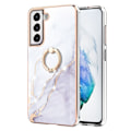 Pikkukuva 1 / 2: Marble Patterned Suojakuori With Ring Holder For Samsung Galaxy S21 FE - Valkoinen Marble Haze White