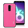 Miniatyrbild 1 av 2: MOFI Samsung Galaxy A6 Plus (2018) mobilskal plast syntetläder silikon vävd textur - Rosenröd Rosa