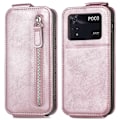 Miniatyrbillede 1 af 2: Vertical Flip Phone Etui med Zipper til Xiaomi Poco M4 Pro - Rødguld Pink