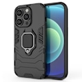 Miniatyrbillede 1 af 2: iPhone 14 Pro 6,1 tommer Drop Resistant Soft Flexible and Hard Bumpresistent Hybrid Cover Wear-resistant Phone Case med Ring Kickstand - Sort Black