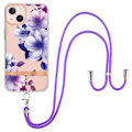 Miniatyrbillede 1 af 2: YB IMD-seriens fleksible telefonetui iPhone 13 mini 5,4 tommer, IMD IML-telefonbeskyttelsescover med justerbar nøglesnor - Lilla Begonia Purple