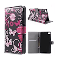 Miniatyrbillede 1 af 2: Moberg Huawei Ascend P8 Læder Etui Med Kortholder - Sommerfugl Og Blomster Multicolor