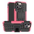 Miniatyrbillede 1 af 2: iPhone 14 Pro Max 6,7 tommer Anti-slip Cool Tire Texture Back Cover Kickstand Feature Hard Bumpresistent Soft Flexible Phone Shell - Lyserød Pink