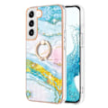 Pikkukuva 1 / 2: Marble Patterned Suojakuori With Ring Holder For Samsung Galaxy S22 Plus - Vihreä And Keltainen Marble Haze Multicolor