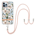 Miniatyrbillede 1 af 2: iPhone 13 Pro 6,1 tommer YB IMD-9-serien Blomstermønster IMD galvaniseringsbeskyttelse Blødt fleksibelt moderigtigt telefon cover med nøglesnor - Grøn Green