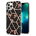 Pikkukuva 1 / 2: Marble Patterned Suojakuori With Ring Holder For iPhone 14 Pro Max - Black Flowers Black