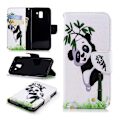 Miniatyrbillede 1 af 2: Samsung Galaxy J6 beskyttelsesetui i kunstlæder med printet mønster og kortlommer - Panda og Bambus Multicolor