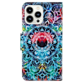 Miniatyrbillede 2 af 2: iPhone 14 Pro 6.1 inch Cross Texture Pattern Printing stander etui Vegansk Læder Flexible stødsikkert Wallet Phone Cover - Mandala Multicolor