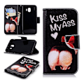 Miniatyrbillede 1 af 2: Samsung Galaxy J4 (2018) mønstret læder flip etui - Kiss My Ass Multicolor