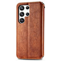 Miniatyrbillede 2 af 2: Læder Etui med A Stilfuldt Rhombus Tryk til Samsung Galaxy S23 Ultra - Brun Brown