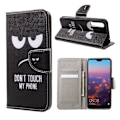 Miniatyrbillede 1 af 2: Huawei P20 Printet Mønster PU læder flip etui - Do not Touch My Phone Multicolor