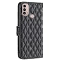 Miniatyrbillede 2 af 2: Rhombus Mønster Matte Flip Case til Motorola Moto E30 / E40 - Sort Black
