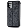 Miniatyrbillede 2 af 2: Læder Etui med A Stilfuldt Rhombus Tryk til Motorola Moto E32s / E32 / G22 - Sort Black