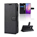 Miniatyrbillede 1 af 2: Samsung Galaxy S10e litchi skin læder flip etui - Sort Black
