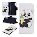 Miniatyrbillede 1 af 2: Samsung Galaxy A70 mønstret lædercover - panda holder en flaske Multicolor