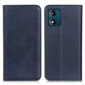 Flip Etui med Pung i Ægte Læder til Motorola Moto E13 - Blå Blue