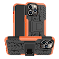 Miniatyrbillede 1 af 2: iPhone 14 Pro Max 6,7 tommer Anti-slip Cool Tire Texture Back Cover Kickstand Feature Hard Bumpresistent Soft Flexible Phone Shell - Orange Orange