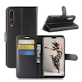 Miniatyrbillede 1 af 2: Huawei P20 Pro litchi tekstur PU læder flip etui - Sort Black