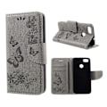 Miniatyrbillede 1 af 2: Huawei P9 Lite Mini imprinted sommerfugl Blomster PU læder flip etui - Grå Silver grey