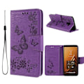Miniatyrbillede 1 af 2: Samsung Galaxy A8 (2018) imprinted sommerfugl Blomster PU læder flip etui - Lilla Purple