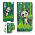 Miniatyrbillede 1 af 2: Huawei P Smart 2019 lysspot dekoreret læder flip etui - Panda Klatrer Træ Multicolor