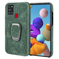 Miniatyrbild 1 av 2: Stötsäkert läderfodral med oval kickstand för Samsung Galaxy A21s - Grön Grön