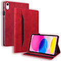 Miniatyrbillede 1 af 2: iPad 10.9 (2022) / iPad 10th Gen Business Folio stander etui Vegansk Læder Wallet Auto Wake / Sleep Tablet Cover med elastisk bånd og blyantholder - R Red