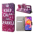 Miniatyrbillede 1 af 2: Huawei P20 Pro mønstret PU læder flip etui - Quote Keep Calm og Sparkle Multicolor