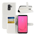 Miniatyrbillede 1 af 2: Samsung Galaxy J8 (2018) beskyttelsesetui i kunstlæder med Litchi overflade samt stativ - Hvid White