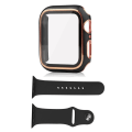 Pikkukuva 1 / 6: Apple Watch SE 2022 (44mm) suojakuori ja silikonisuojus karkaistulla lasilla - Musta / Kulta Black