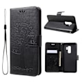 Miniatyrbillede 1 af 2: Samsung Galaxy S9 Plus stemplet Træ ugle beskyttende PU læder flip etui - Sort Black