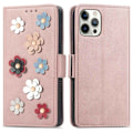 Miniatyrbild 1 av 2: Mjukt läder iPhone 12 Pro Max fodral med blomdekor - Rosa Rosa