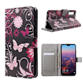Miniatyrbillede 1 af 2: Huawei P20 Printet Mønster PU læder flip etui - sommerfugl og blomst Multicolor