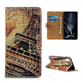 Miniatyrbillede 1 af 2: Samsung Galaxy A40 mønstret lædercover - ahornblade og Eiffeltårnet Brown