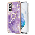 Pikkukuva 1 / 2: Marble Patterned Suojakuori With Ring Holder For Samsung Galaxy S21 FE - Vihreä And Keltainen Marble Haze Purple