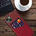 Miniatyrbillede 2 af 2: iPhone 14 Plus 6,7 tommer stoftekstur Drop Resistant Phone Case Vegansk Læder Coated Hard Bumpresistent Protective Shell med Card Slot - Rød Red