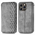 Pikkukuva 1 / 2: Nahkakotelo With A Stylish Rhombus Imprint For iPhone 14 Pro - Harmaa Silver grey