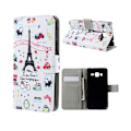 Pikkukuva 1 / 2: Hagerup Samsung Galaxy J3 (2016) Nahkakotelo Lompakko - Eiffel Torni Ja Hedelmät Multicolor