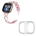 Fitbit Sense / Versa 3 X-formad med strassdekorerat klockarmband med transparent hölje - Rosa Ros Rosa