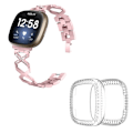 Pikkukuva 1 / 2: Fitbit Sense / Versa 3 X-muotoinen strassikoristeinen koristeltu kellon hihna läpinäkyvällä kannella - Ruusu Vaaleanpunainen Pink