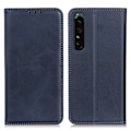 Miniatyrbillede 1 af 2: Flip Etui med Pung i Ægte Læder til Sony Xperia 1 V - Blå Blue