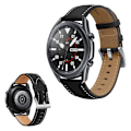 Miniatyrbillede 1 af 2: Samsung Galaxy Watch 3 (45mm) fine stitch ægte læder rem - sort Black